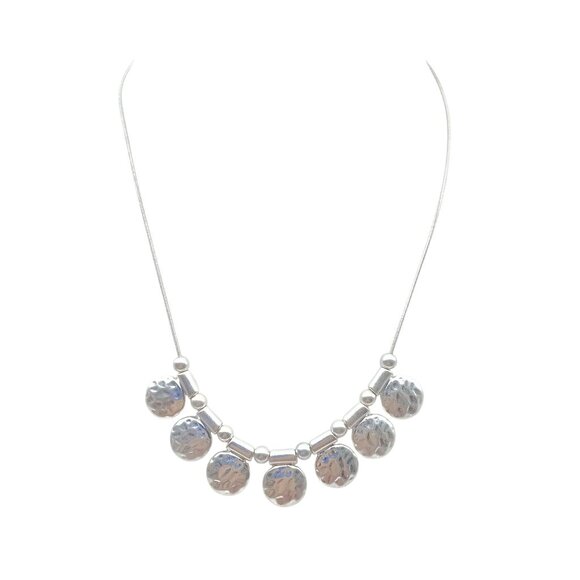 Silver Tone Hammered Disc Pendant Necklace - Picture 1 of 2